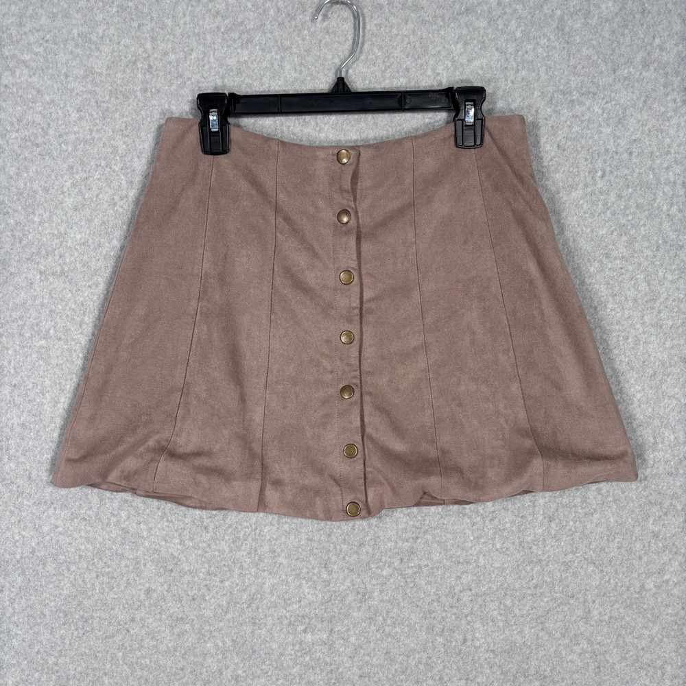 Altard State Faux Suede Mini Skirt Large Snap Boho Western Neutral Feminine Soft